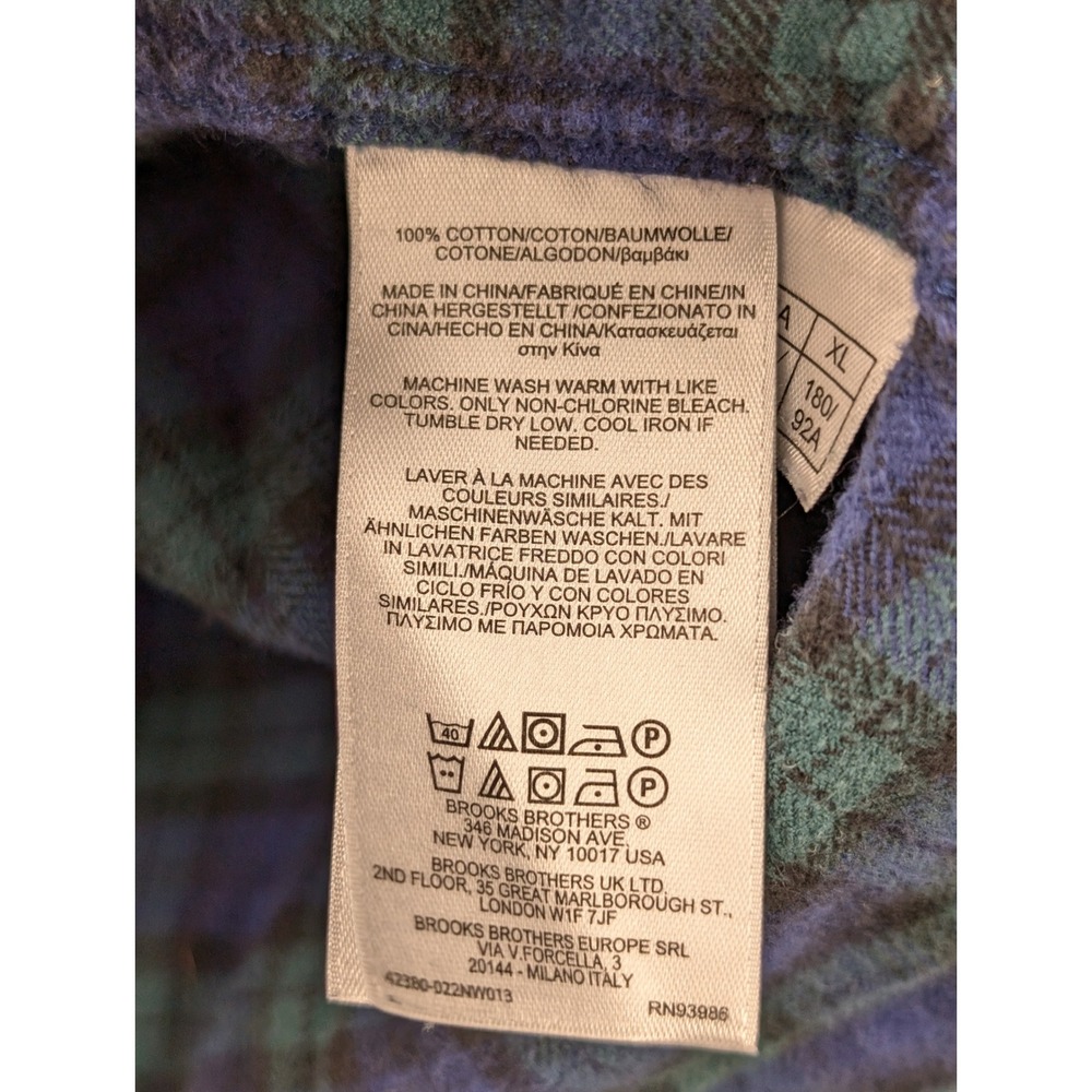 Brooks Brothers Womens Plaid Flannel Pajama Set Size XL Blue Green 100% Cotton - Picture 6 of 9